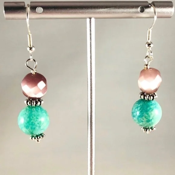 Handmade Sterling Silver Earrings Purple Cats Eye Everyday Chic Modern Staple - Picture 4 of 8